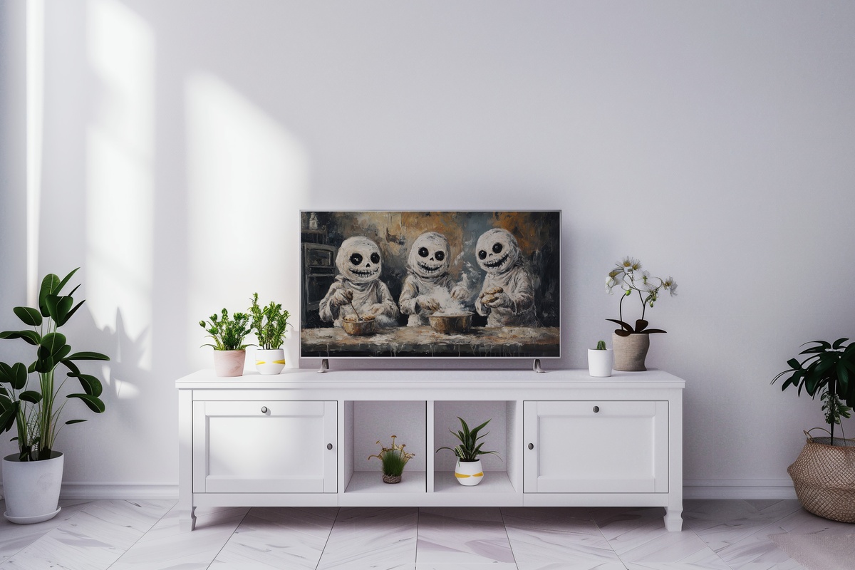 Cozy Mummies Baking Delight Halloween Frame TV Art