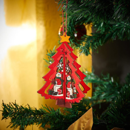 Colgante navideño 3D árbol, 18.5cm, madera