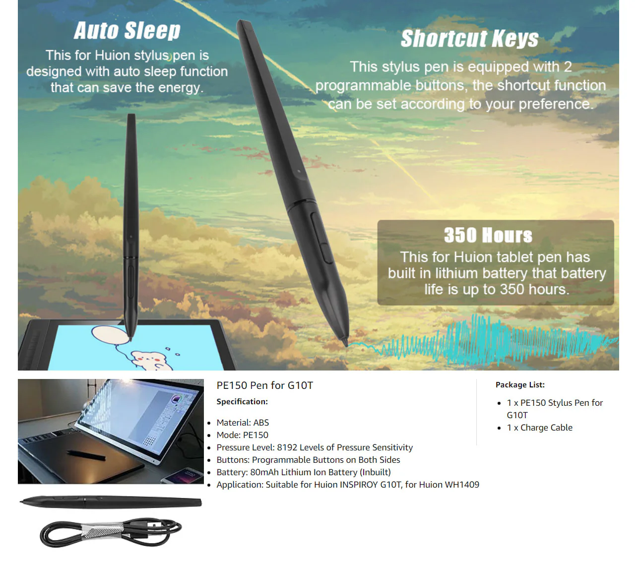 Tablet pen with shortcut keys