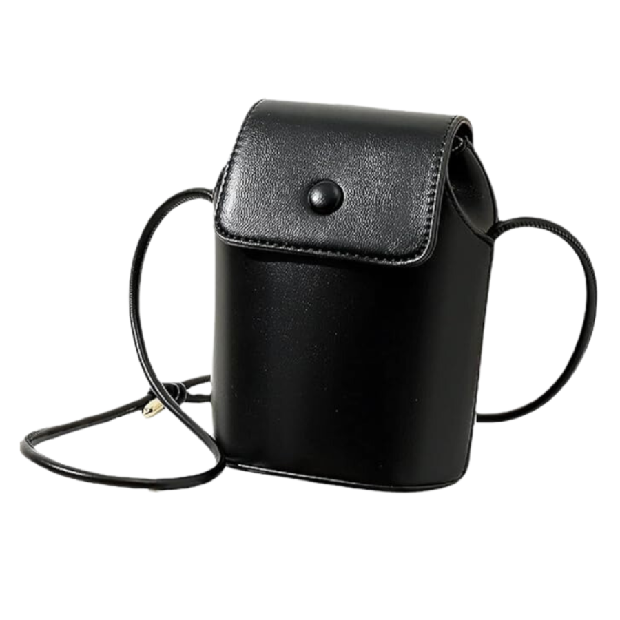 Morral negro, cuero pu, 18x9x14.5cm