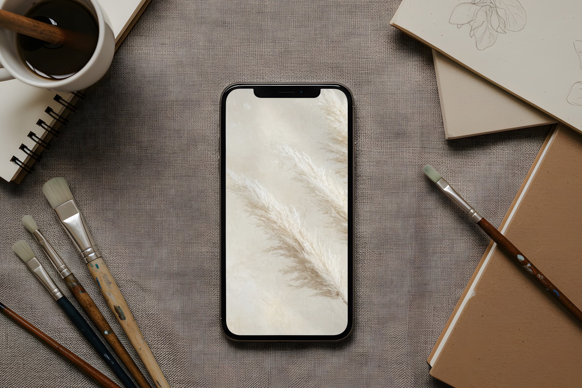 Pampas Elegance Harmony boho iPhone wallpaper with soft pampas grass tones