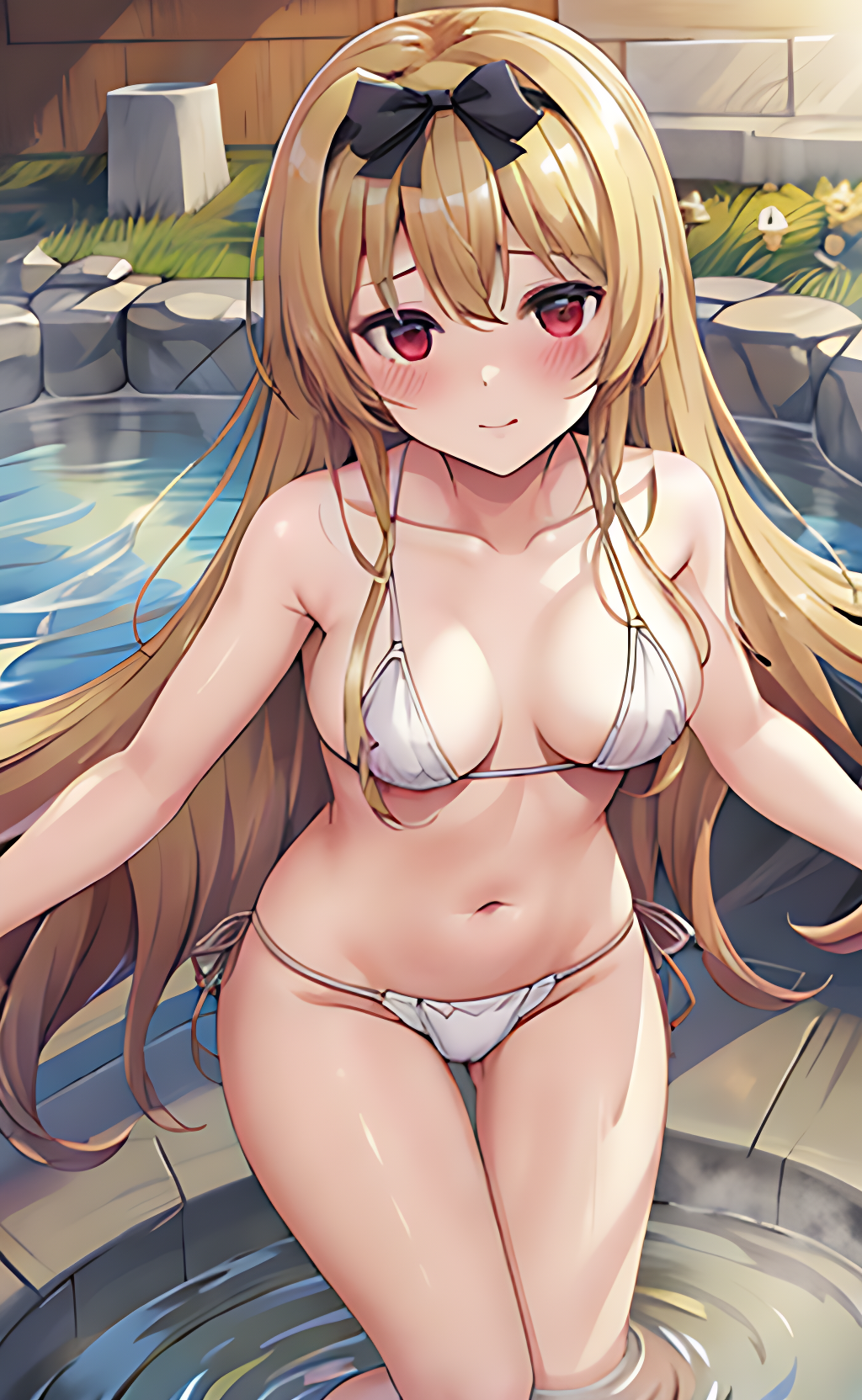AIイラスト勉強中(ご注意:奇形や違和感あります) by AI実験室 with beautiful girl, Yue (Arifureta), Yue, Arifureta: From Commonplace to World's Strongest, onsen, swimsuit, bikini