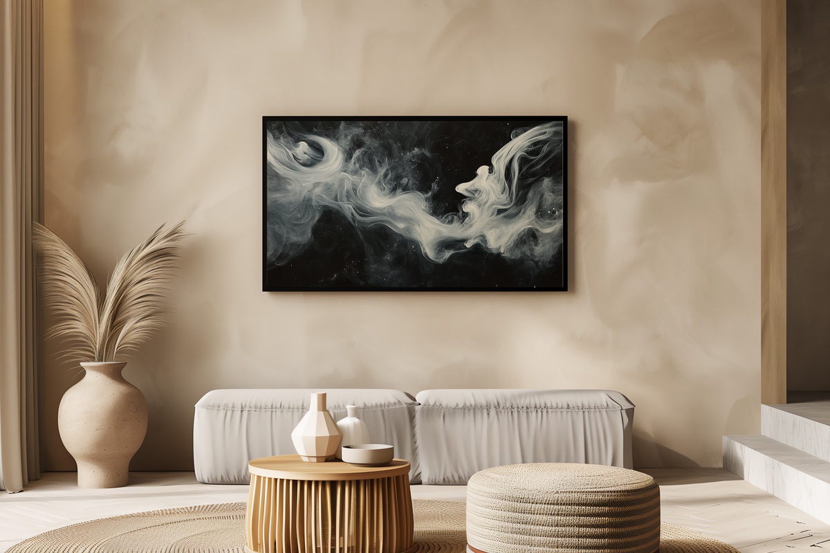 Mystic Smoke Swirls Dance Black and White Frame TV Art