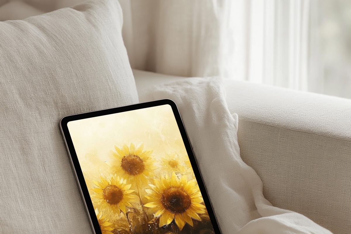Radiant Sunflower Whispers iPad Wallpaper - warm yellow botanical digital background