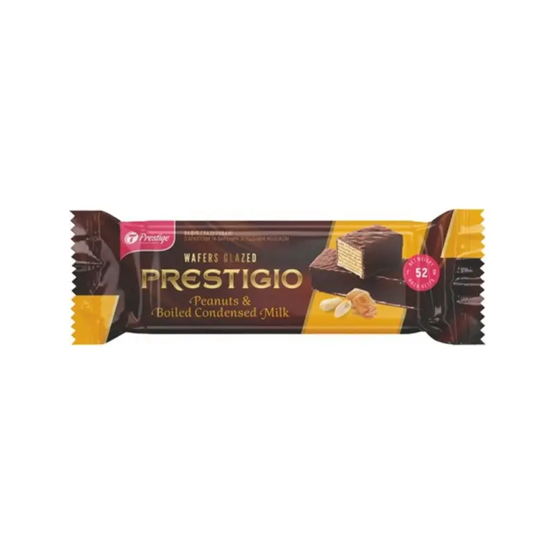 Wafle przekładane kremem o smaku mleka skondensowanego z orzeszkami arachisowymi “Prestigio” 52g
