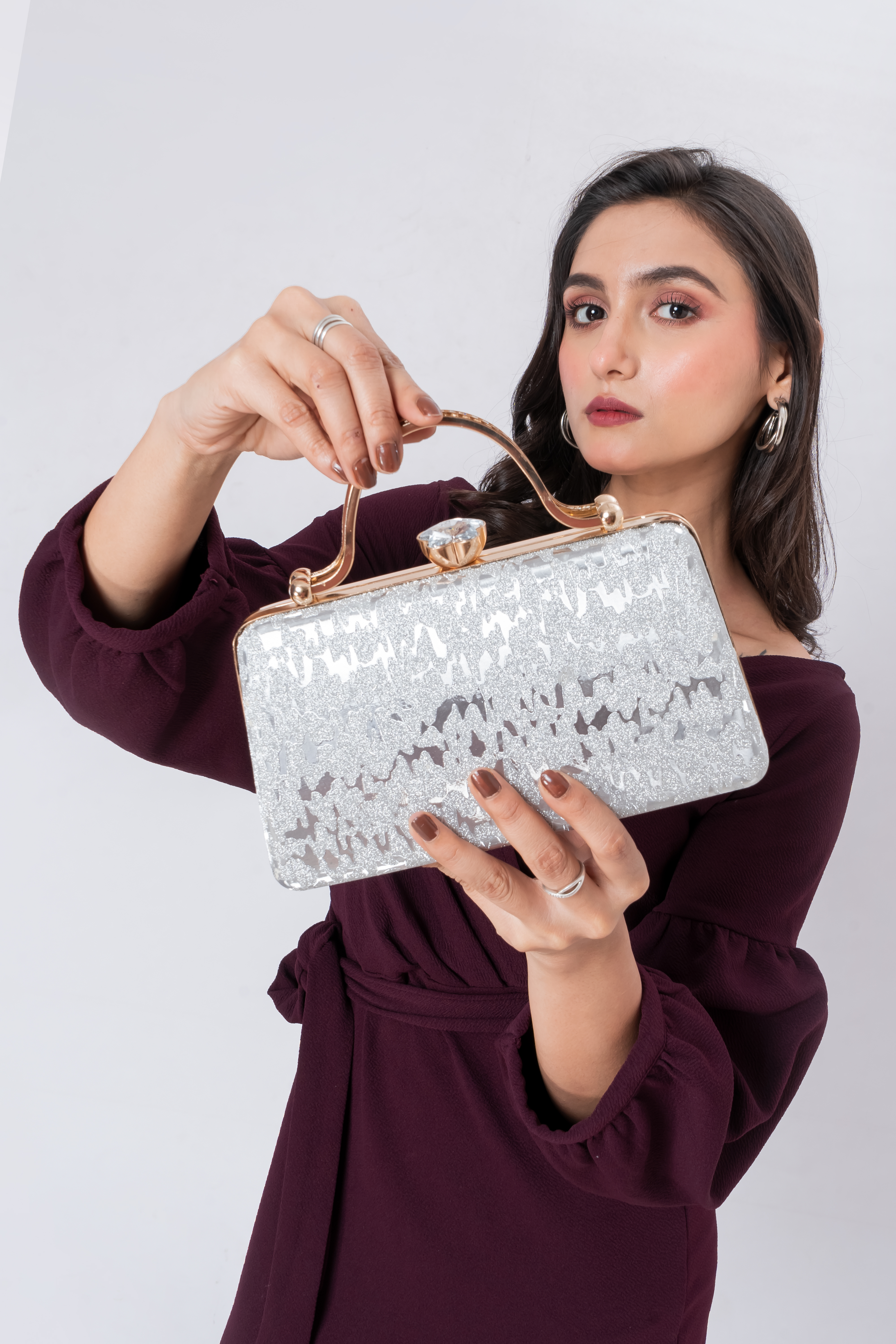 Zeenin Women’s Party Clutch Handbag with Metal Handle & Chain Strap | Elegant Evening Purse