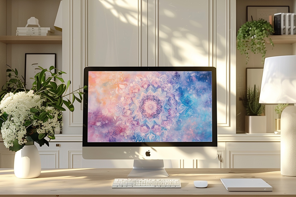 Pastel Mandala Serenity Desktop Wallpaper featuring bohemian pastel mandalas