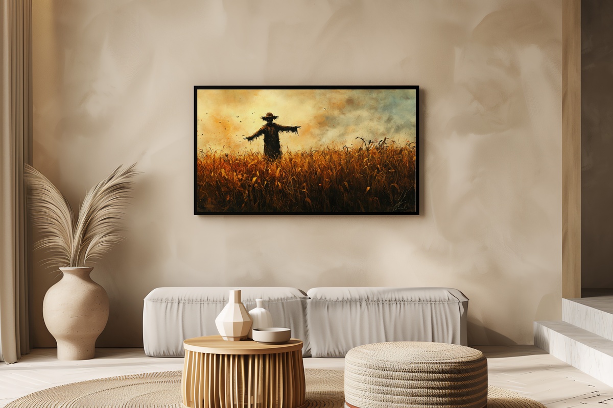 Eerie Scarecrow in Golden Field Halloween Frame TV Art