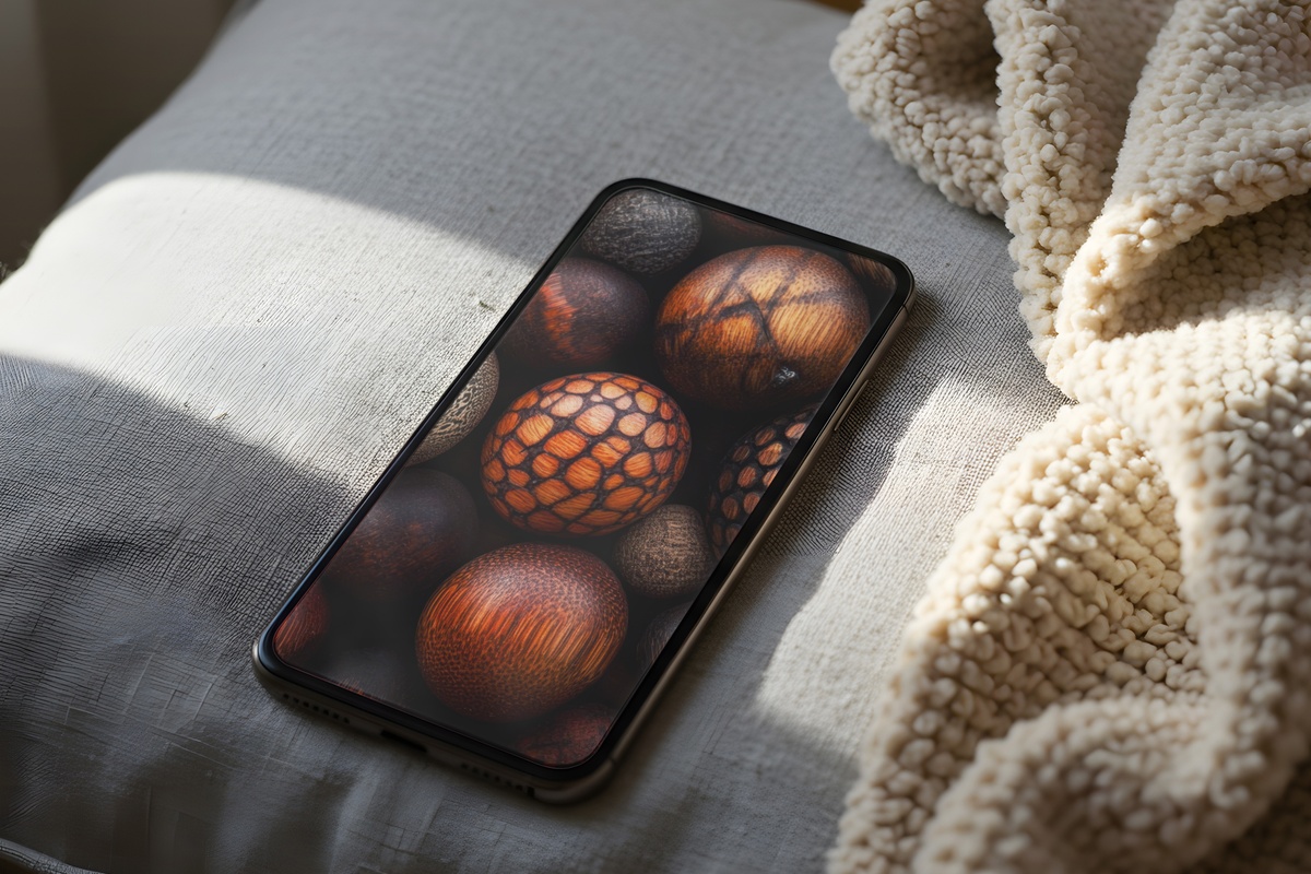 Rustic Bead Whispers boho iPhone wallpaper with warm earthy bead textures