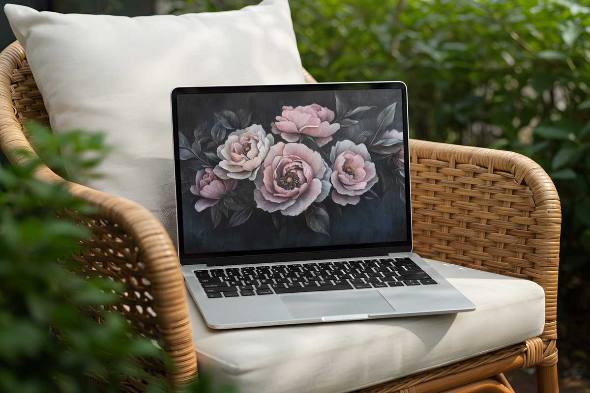 Florals in Contrast floral laptop wallpaper with blush flowers on dark background