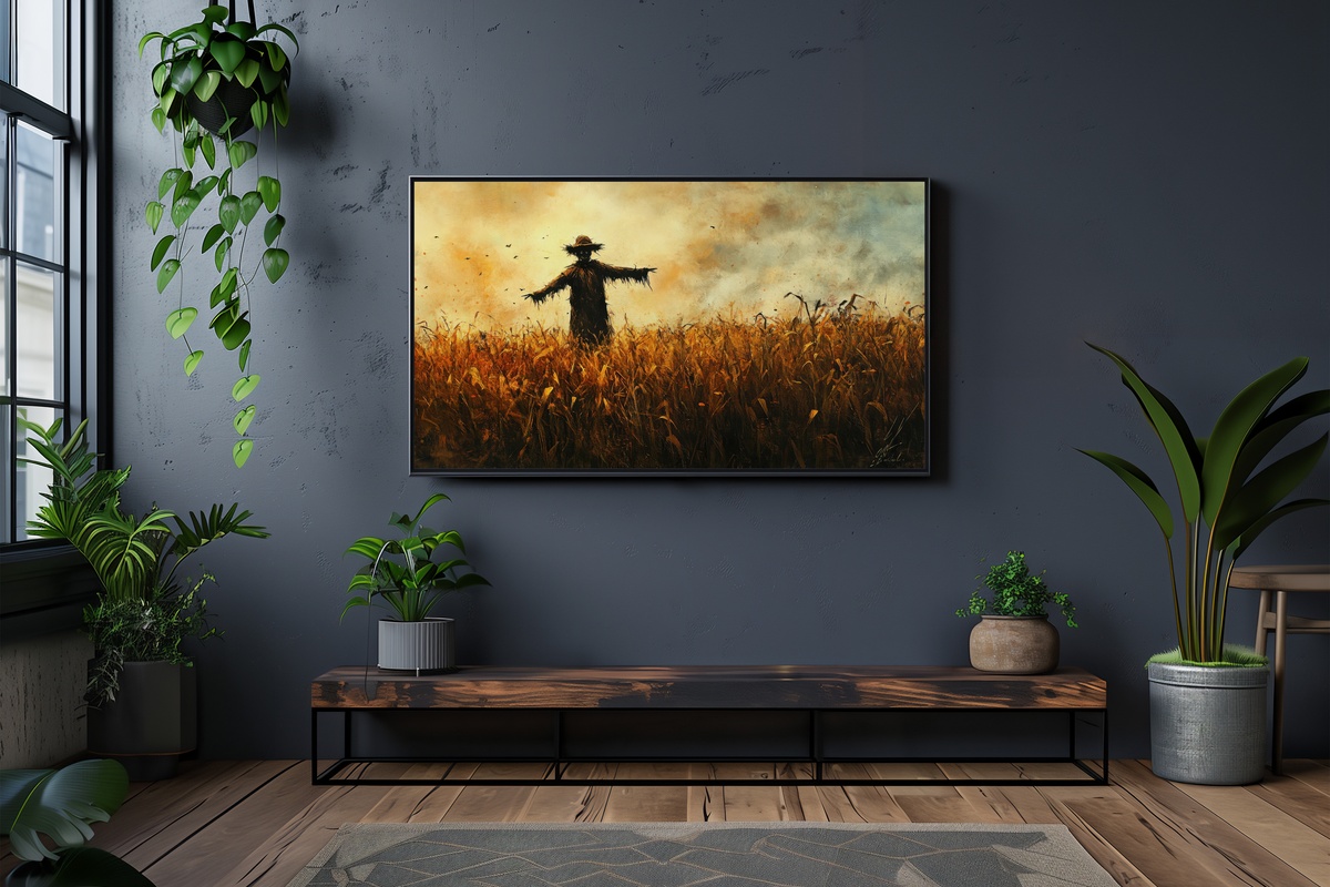 Eerie Scarecrow in Golden Field Halloween Frame TV Art