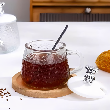 Taza con tapa vidrio, 420ml