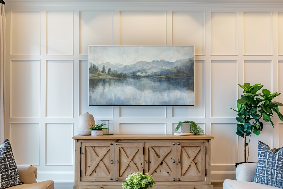 Reflective Mountain Lake Serenity Landscape Frame TV Art