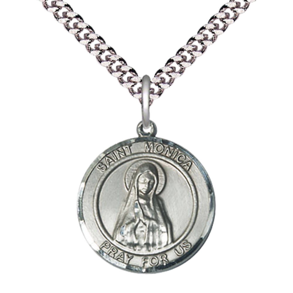 Medium Sterling Silver Saint Monica Medal 24" Lobster Claw Chain Necklace w/ Box main product image
