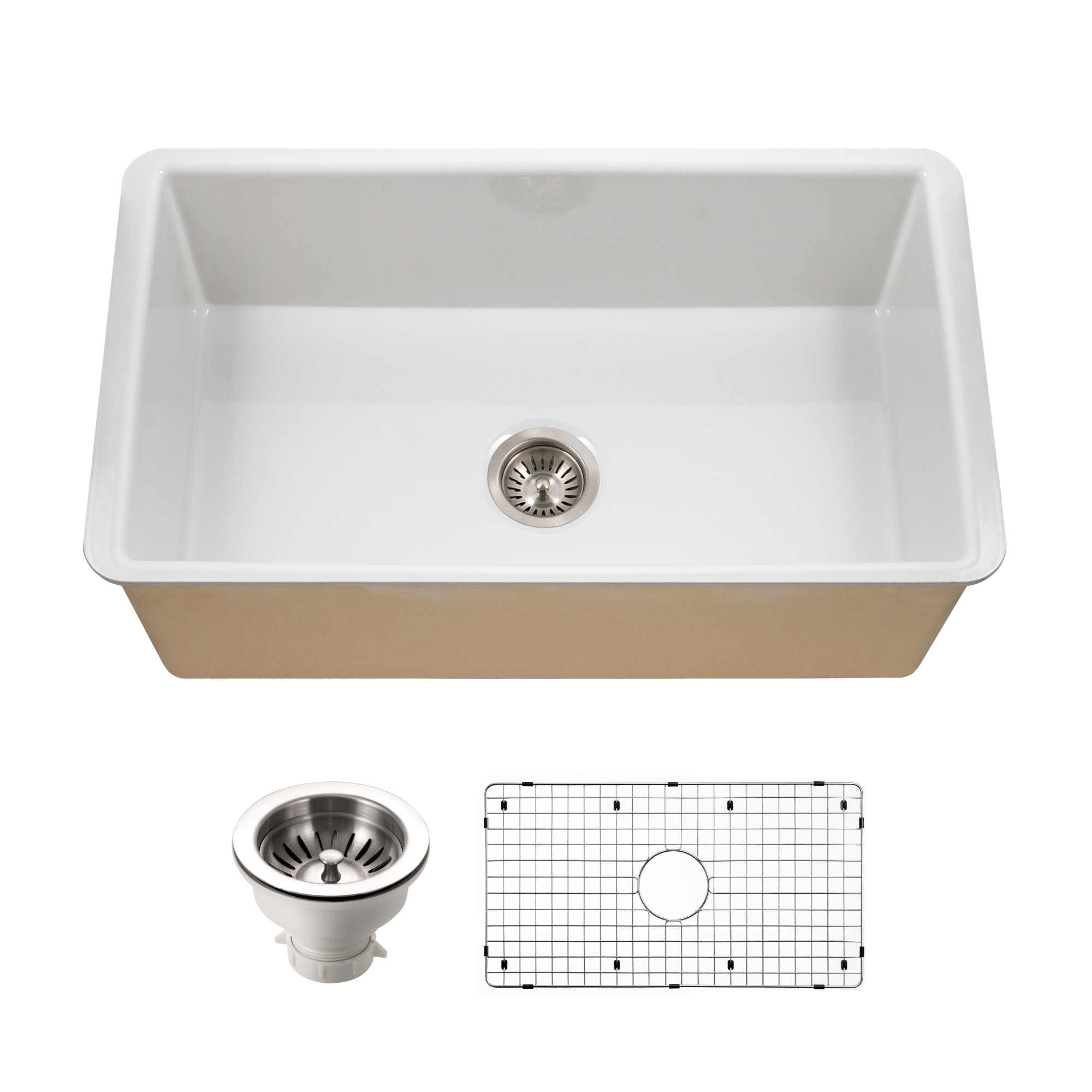 Houzer Platus 18" Undermount Fireclay Kitchen Sink, White, PTU-3600 WH