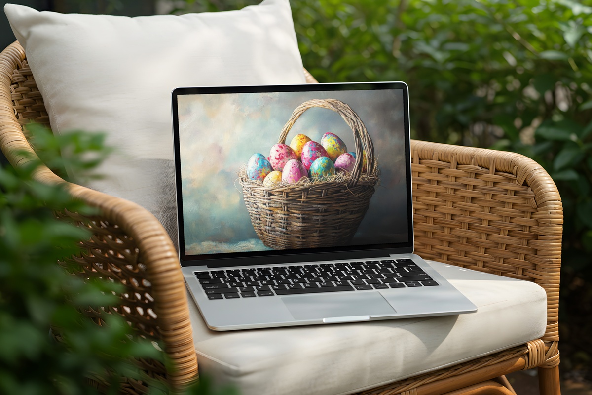 Decorated Egg Basket Whimsy Easter Desktop Wallpaper
