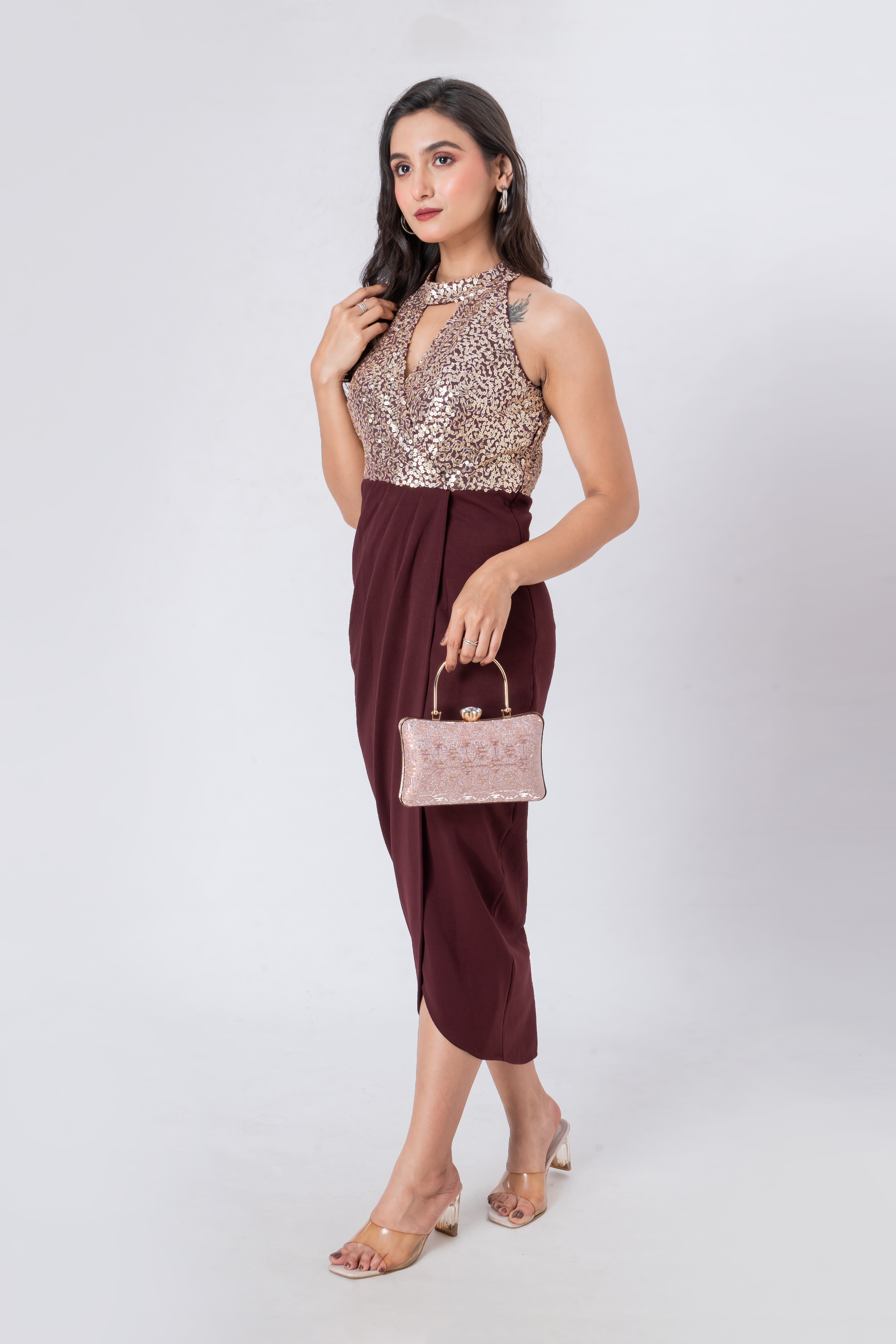 Zeenin Women’s Party Clutch Handbag with Metal Handle & Chain Strap | Elegant Evening Purse
