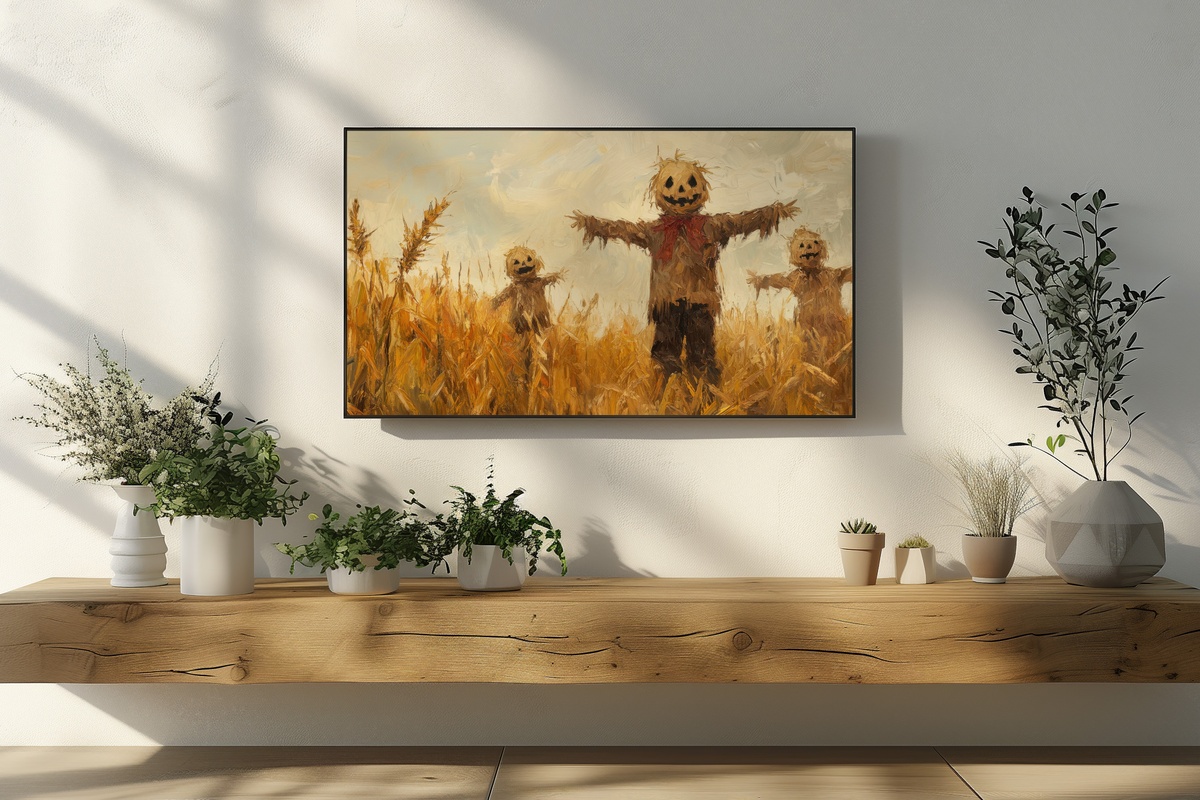 Cornfield Scarecrow Guardians Halloween Frame TV Art