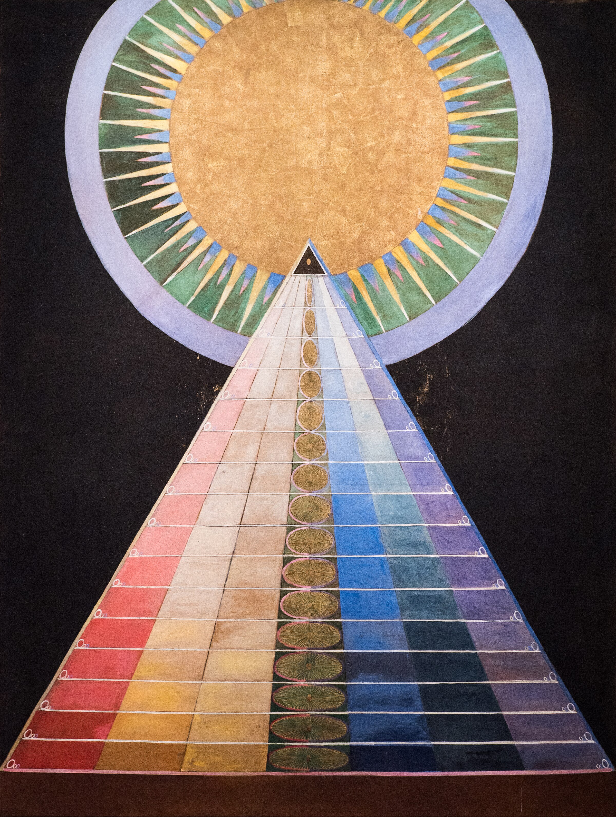 Hilma af Klint, Altarpiece No. 1, Group X, 1915. Oil and metal leaf on canvas. Hilma af Klint Foundation.