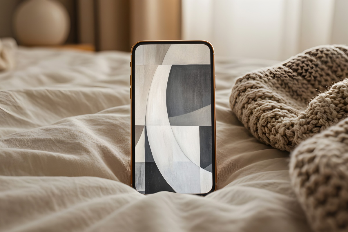 Geometric Harmony Whispers neutral iPhone wallpaper with soft geometric forms