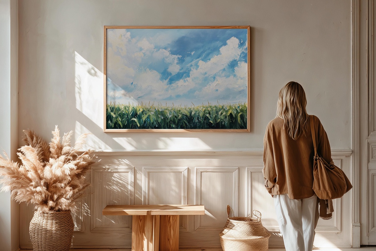Cornfield in Blue Tranquility Farmhouse Printable Wall Art