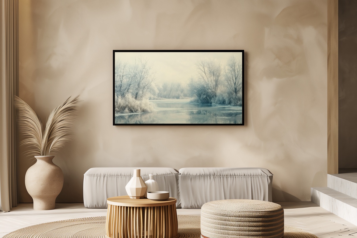 Frosty River's Reflective Calm - Winter Frame TV Art