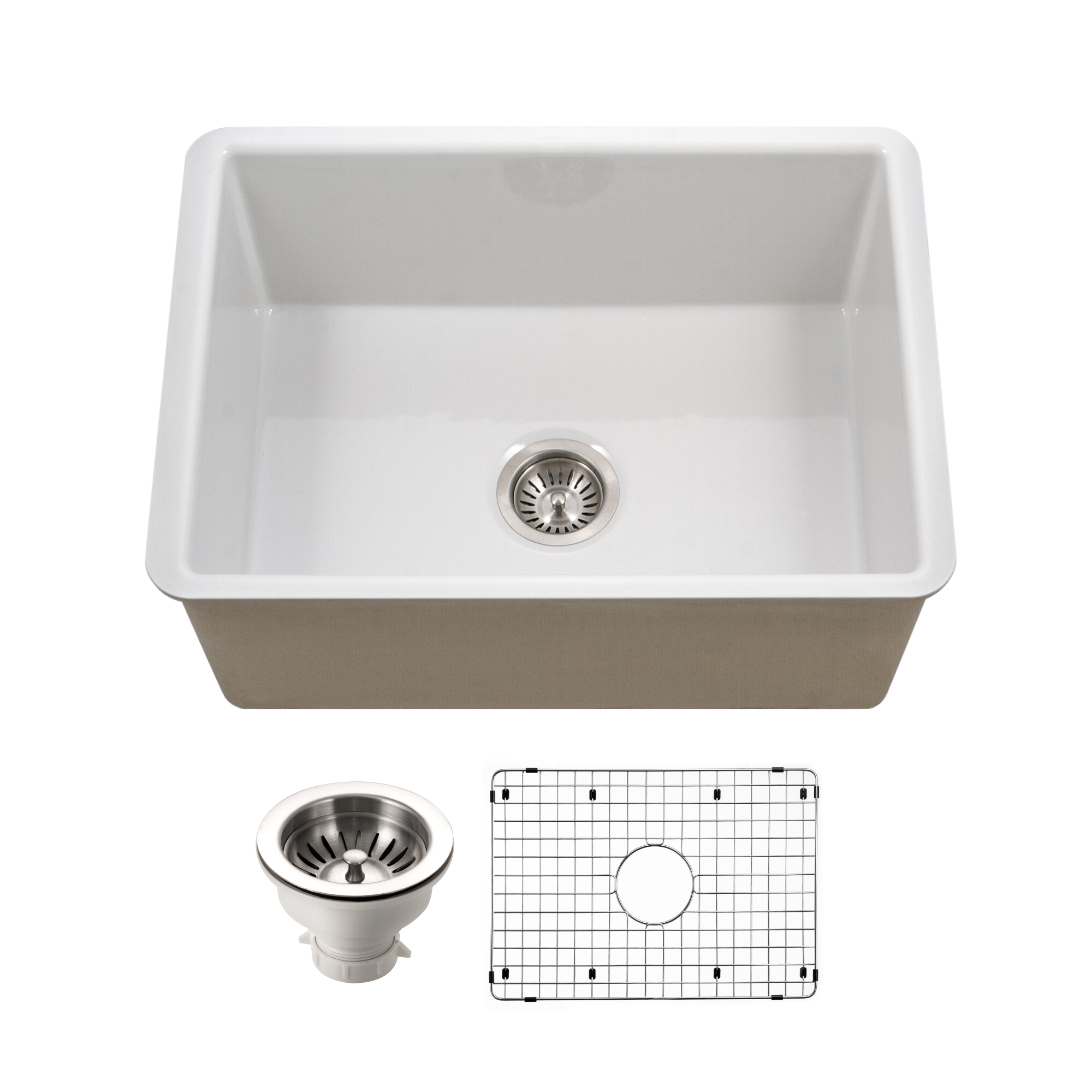 Houzer Platus 18" Undermount Fireclay Kitchen Sink, White, PTU-2800 WH