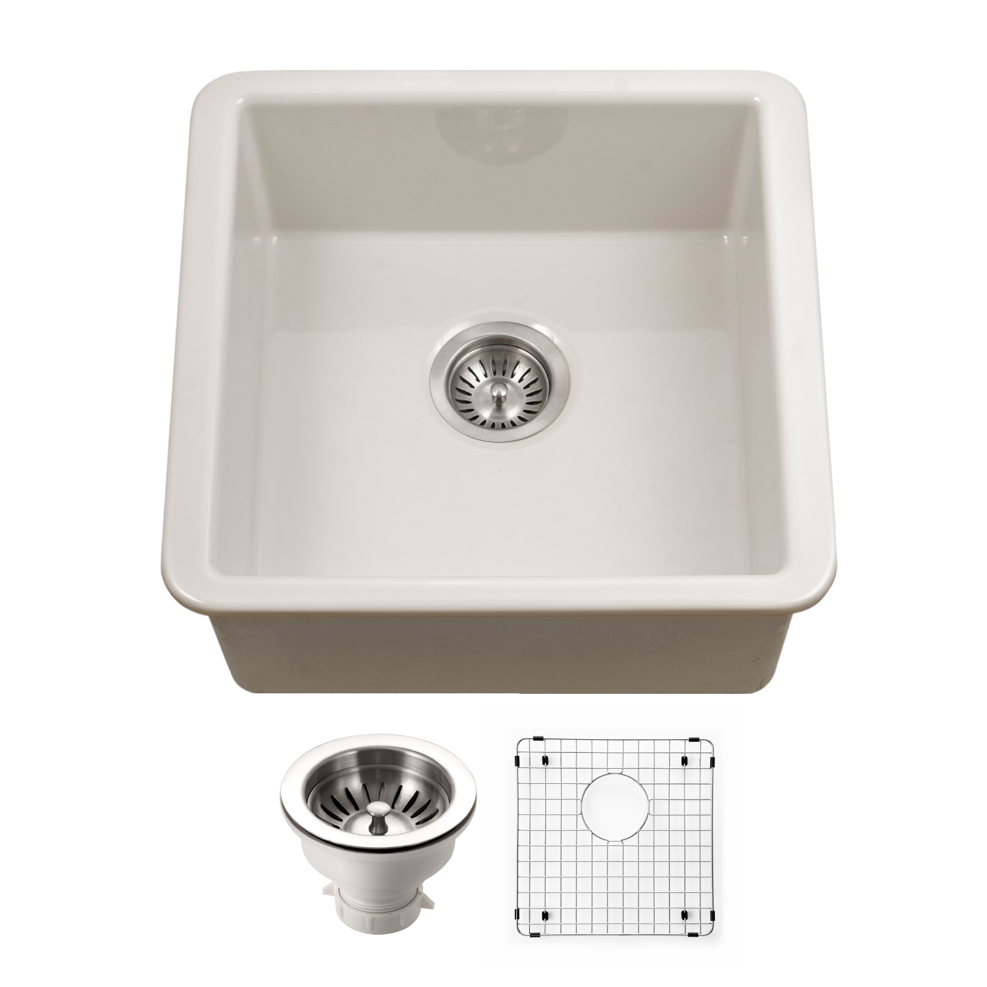 Houzer Platus 18" Square Fireclay Bar/Prep Sink, Biscuit, PTB-2020 BQ