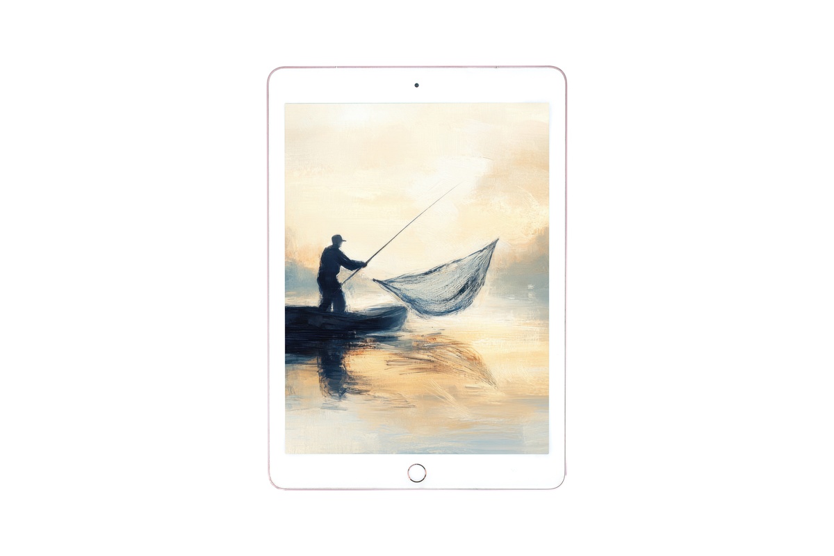 Morning Fisherman's Peace Coastal iPad Wallpaper serene water scene
