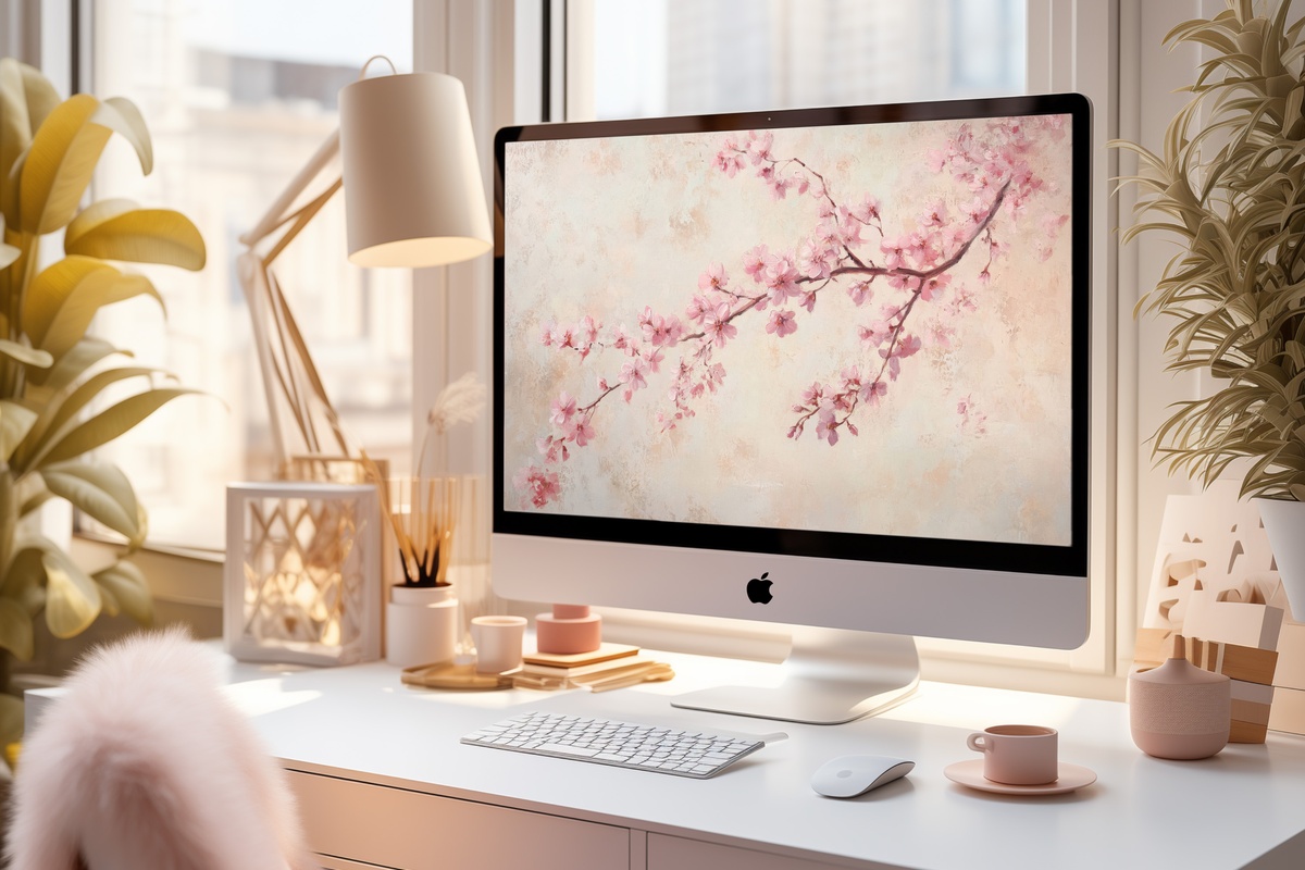 Springtime Cherry Blossom Dance Floral Desktop Wallpaper