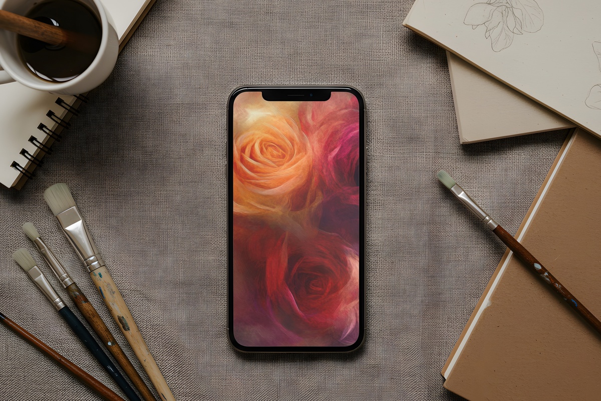 Expressive Rose Brushwork floral aesthetic iPhone wallpaper in soft pinks