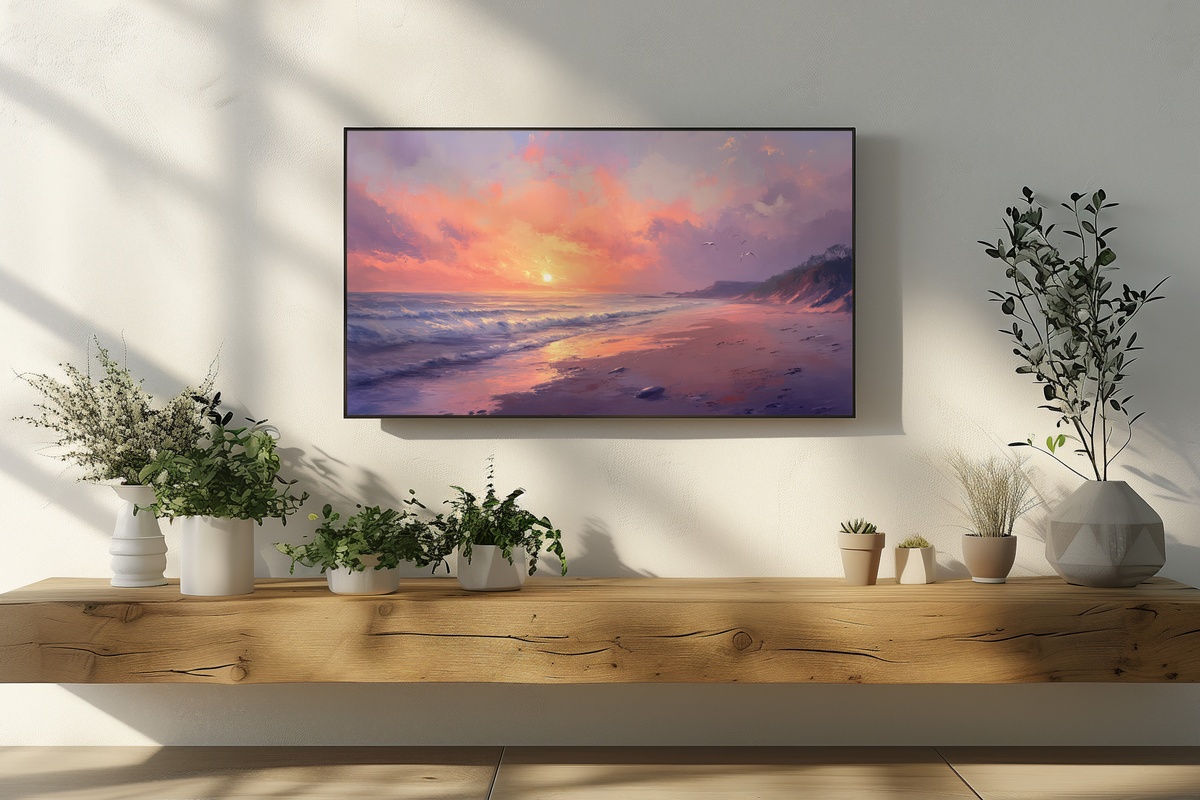 Soft Sunrise Serenity Coastal Frame TV Art