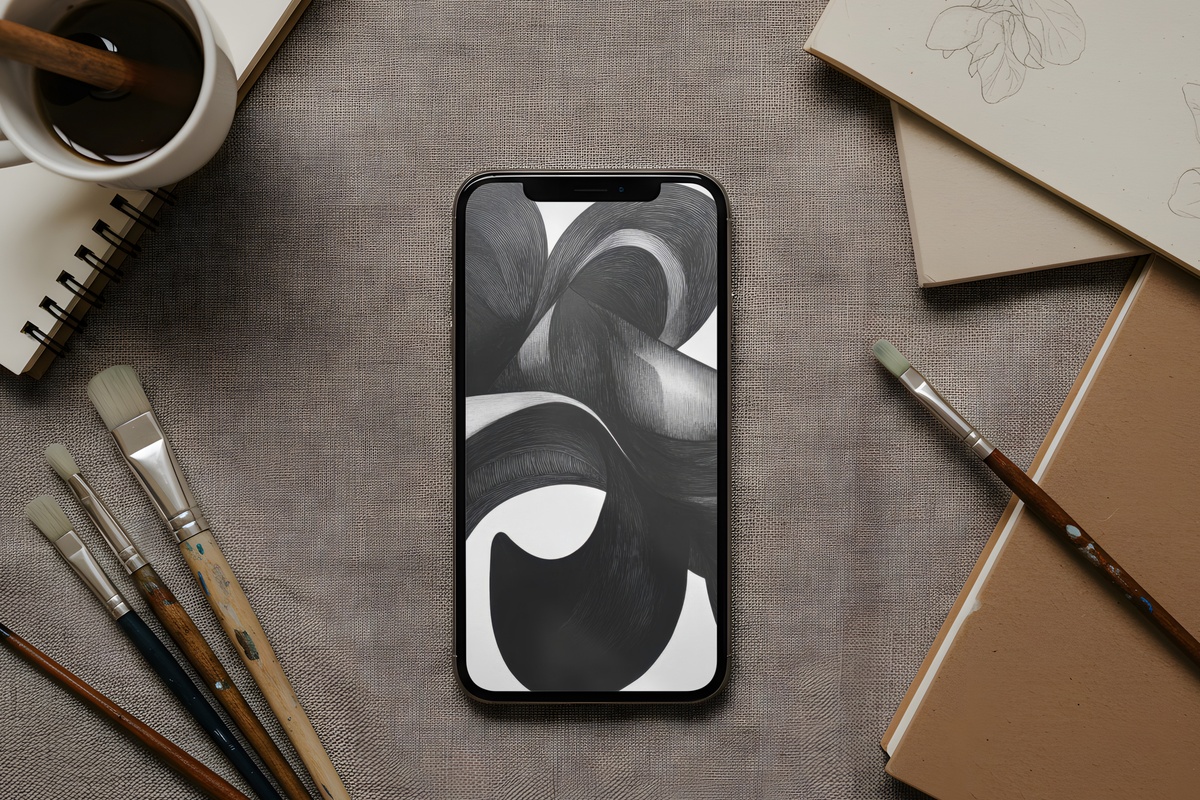 Monochrome Inked Whimsy black and white coquette aesthetic iPhone wallpaper