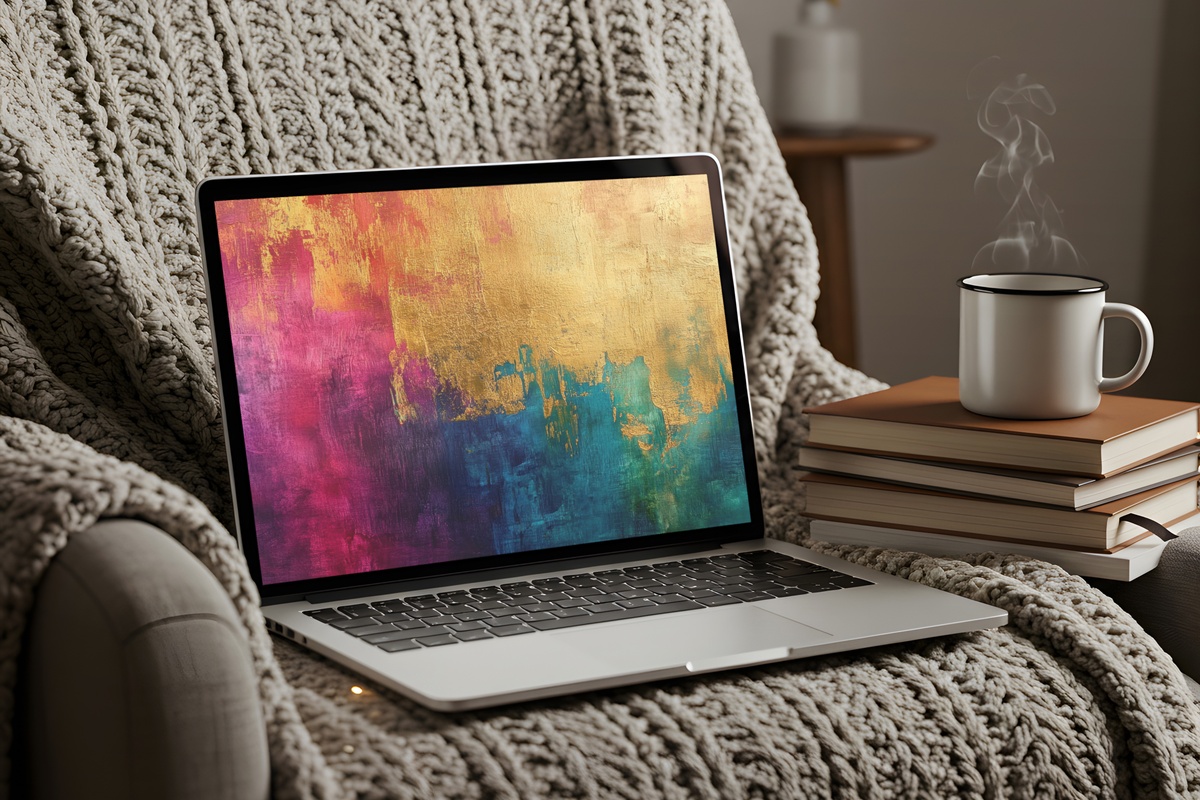 Golden Tapestry Splendor abstract desktop wallpaper with gold leaf detail