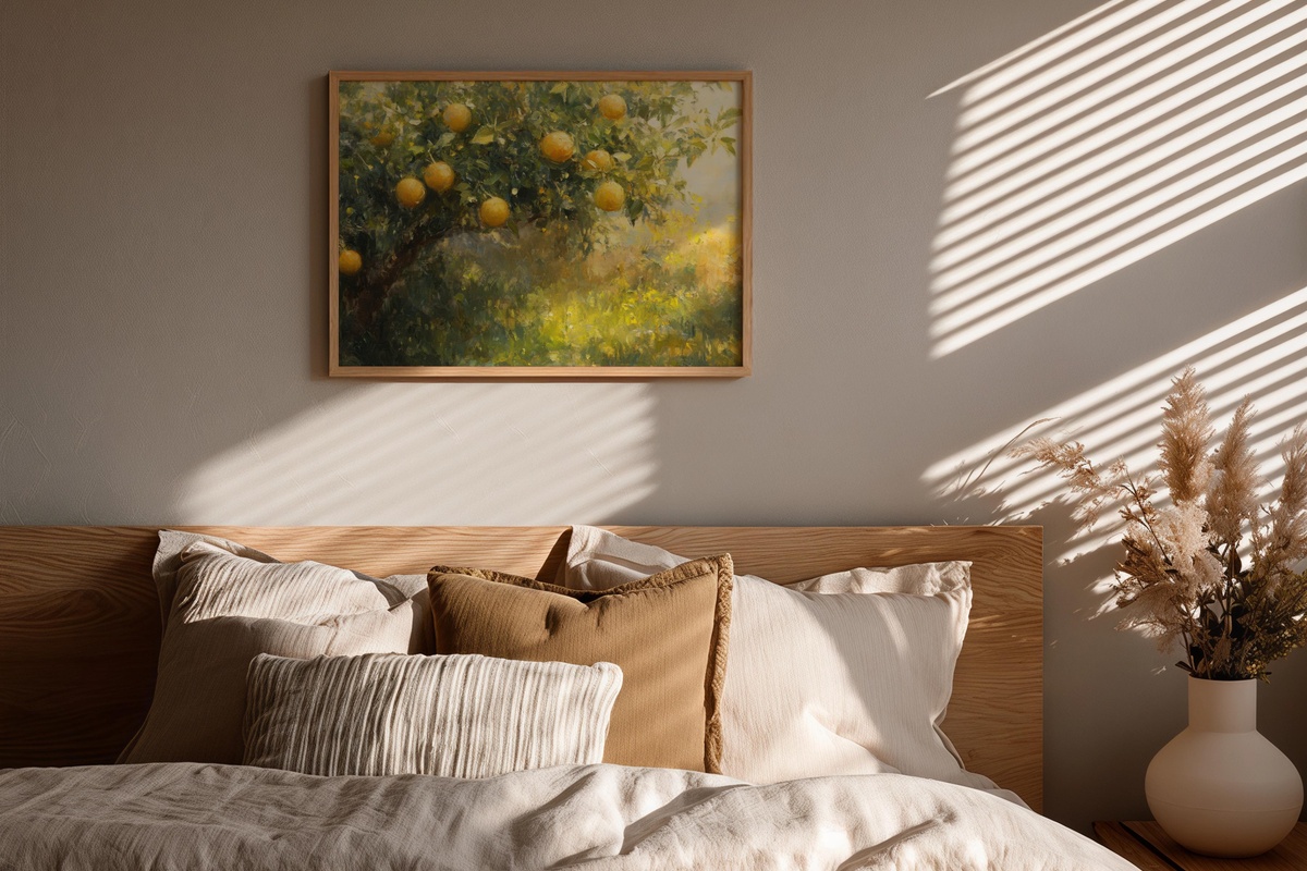 Radiant Lemon Glimmer in Sunlight Printable Wall Art - impressionist lemon tree in sunlight