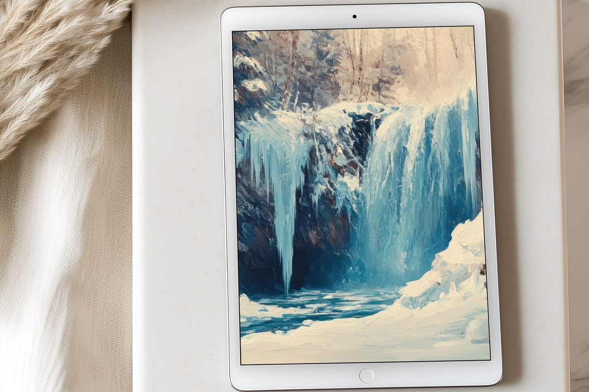 Frozen Cascade's Silent Elegance iPad Wallpaper