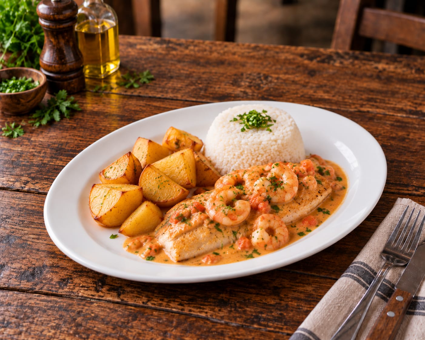 Pescado en Salsa de Camarones