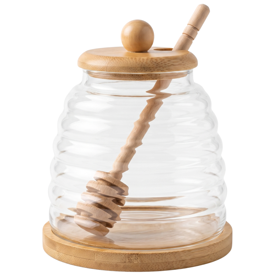Frasco mielero vidrio/bambú, 450ml