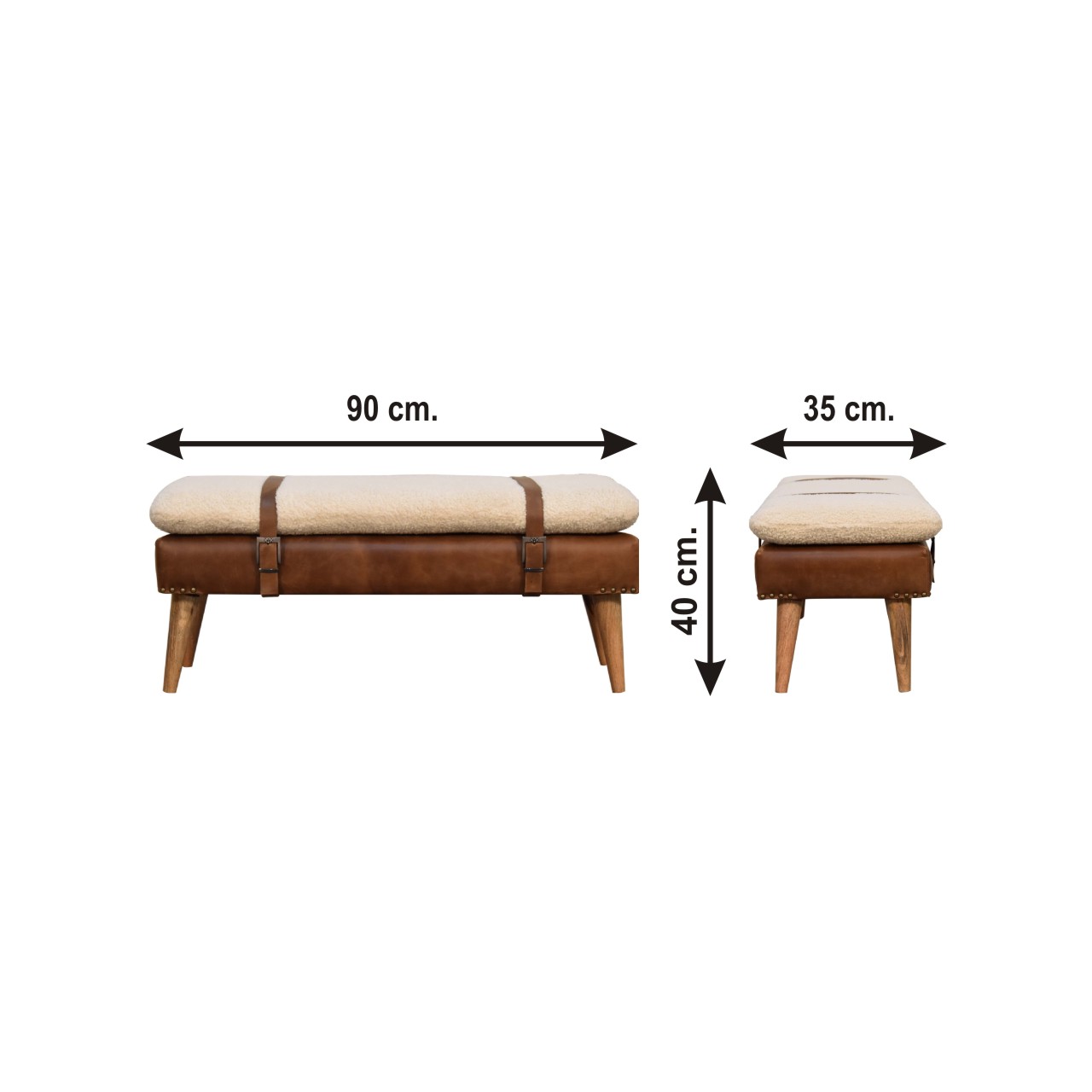 Size chart for Bouclé Buffalo Hide Leather Bench