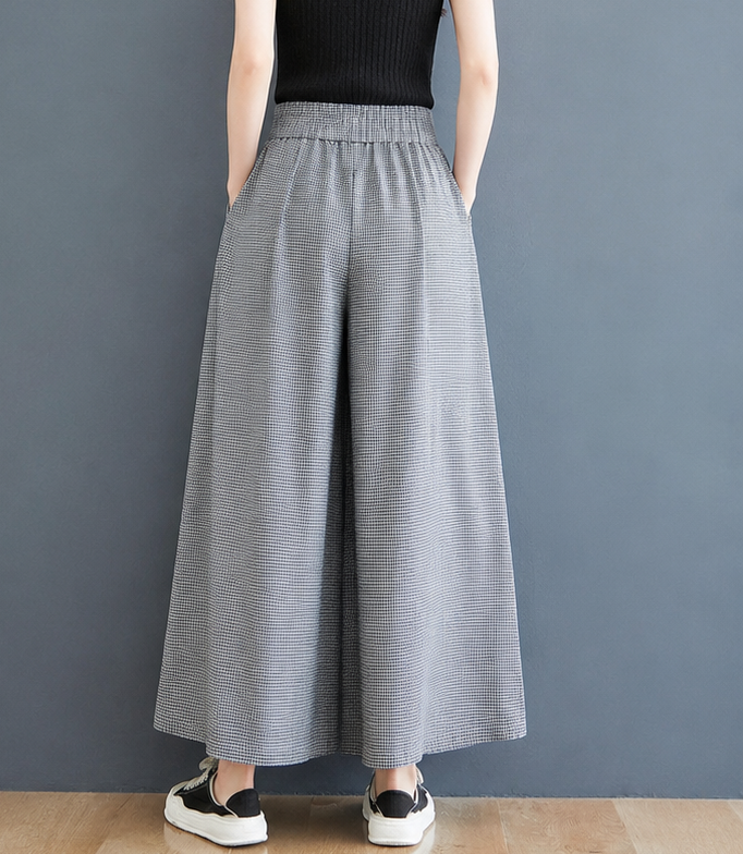 Grey Gingham Cotton Trouser