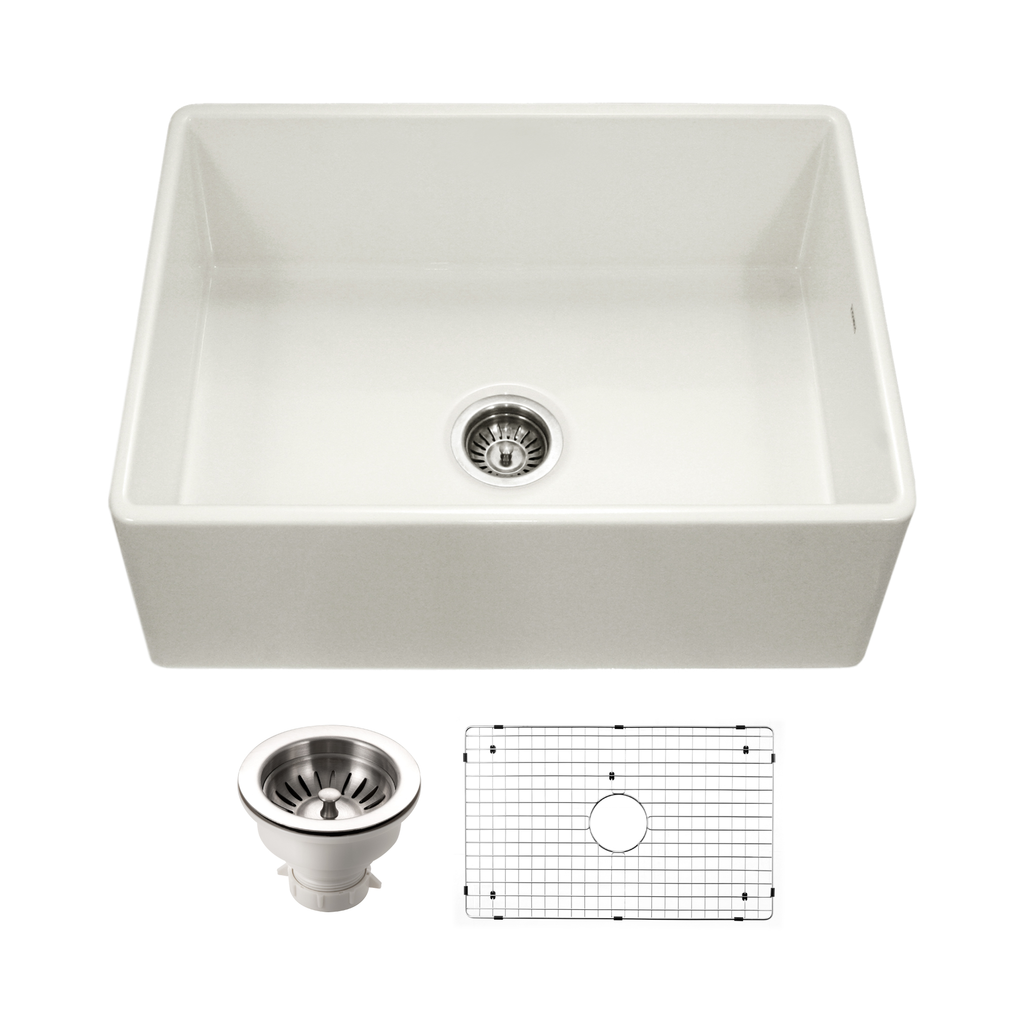 Houzer 30" Fireclay Farmhouse Apron Front Single Bowl Kitchen Sink, Biscuit, PTS-4100 BQ