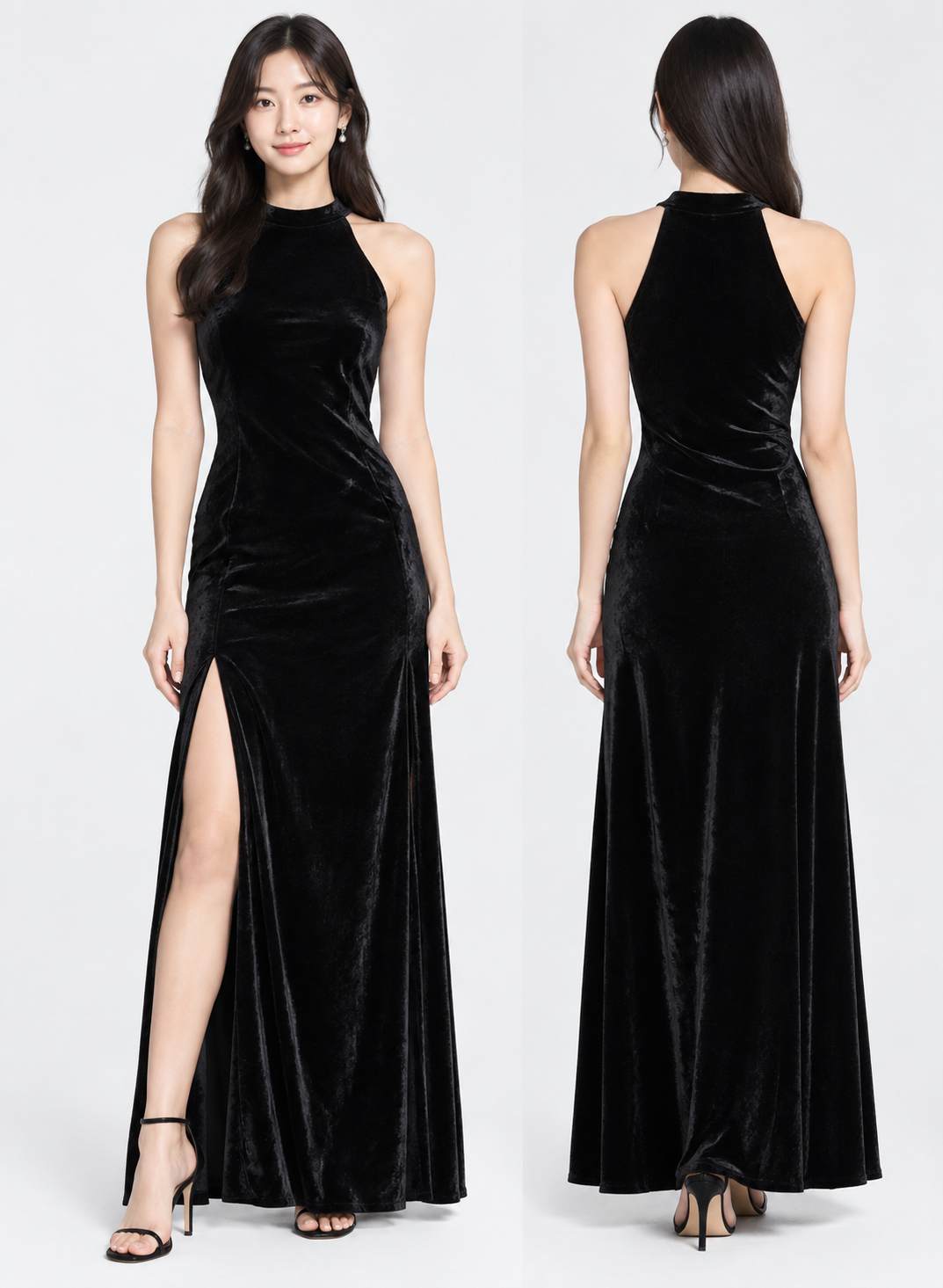 Rimsha wear women's wear black velvet slit dress