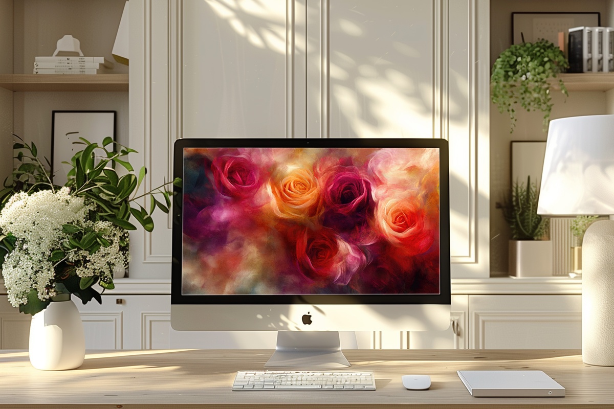 Expressive Rose Brushwork floral desktop wallpaper