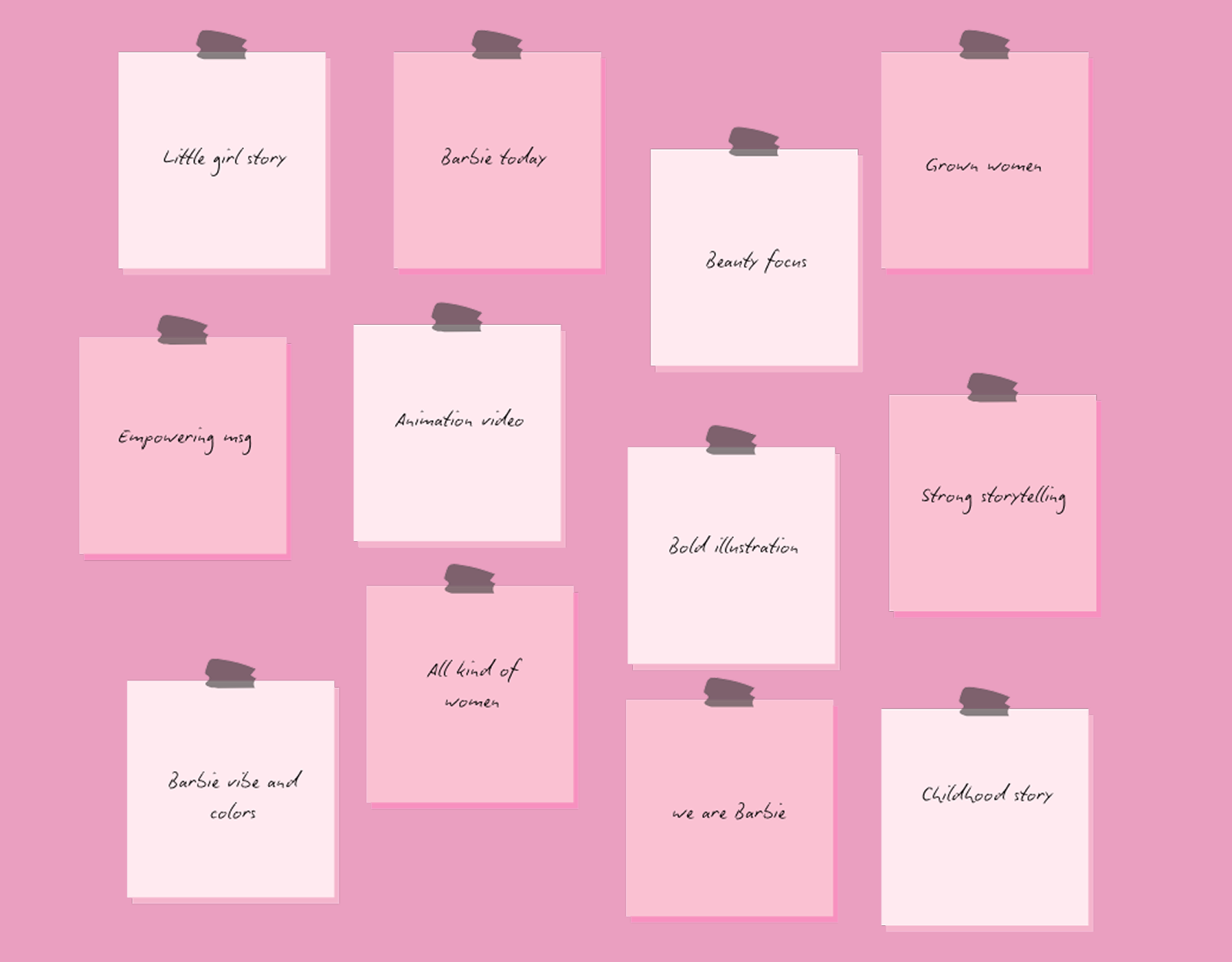 Barbie project moodboard with pink aesthetics and powerful women imagery