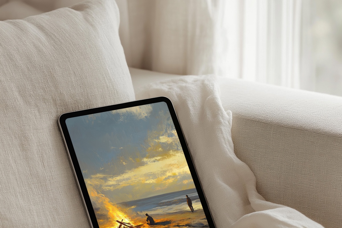 Bonfire Gatherings Coastal iPad Wallpaper — soft blues coastal background for iPad