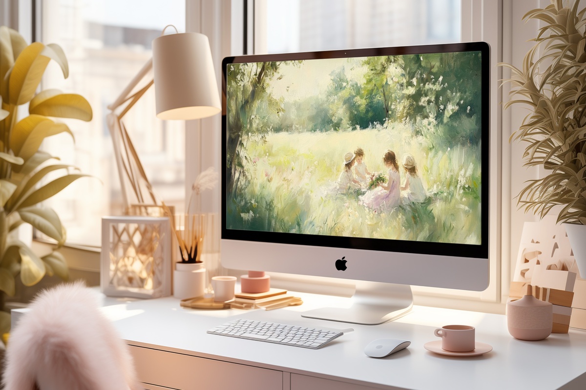 Playful Summer Reverie Summer Desktop Wallpaper - children playing in sunlit field