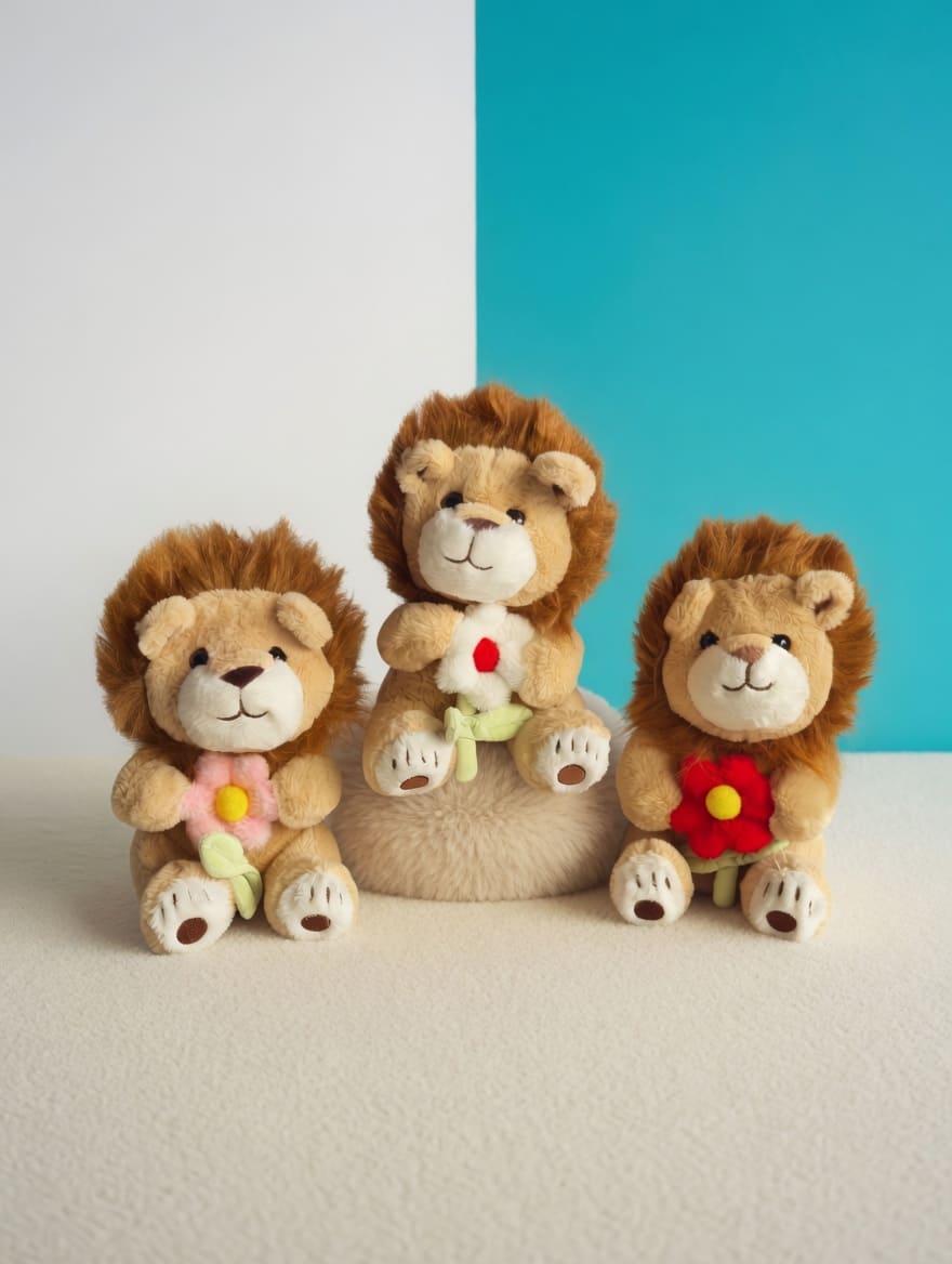 Peluche león sentado con flor