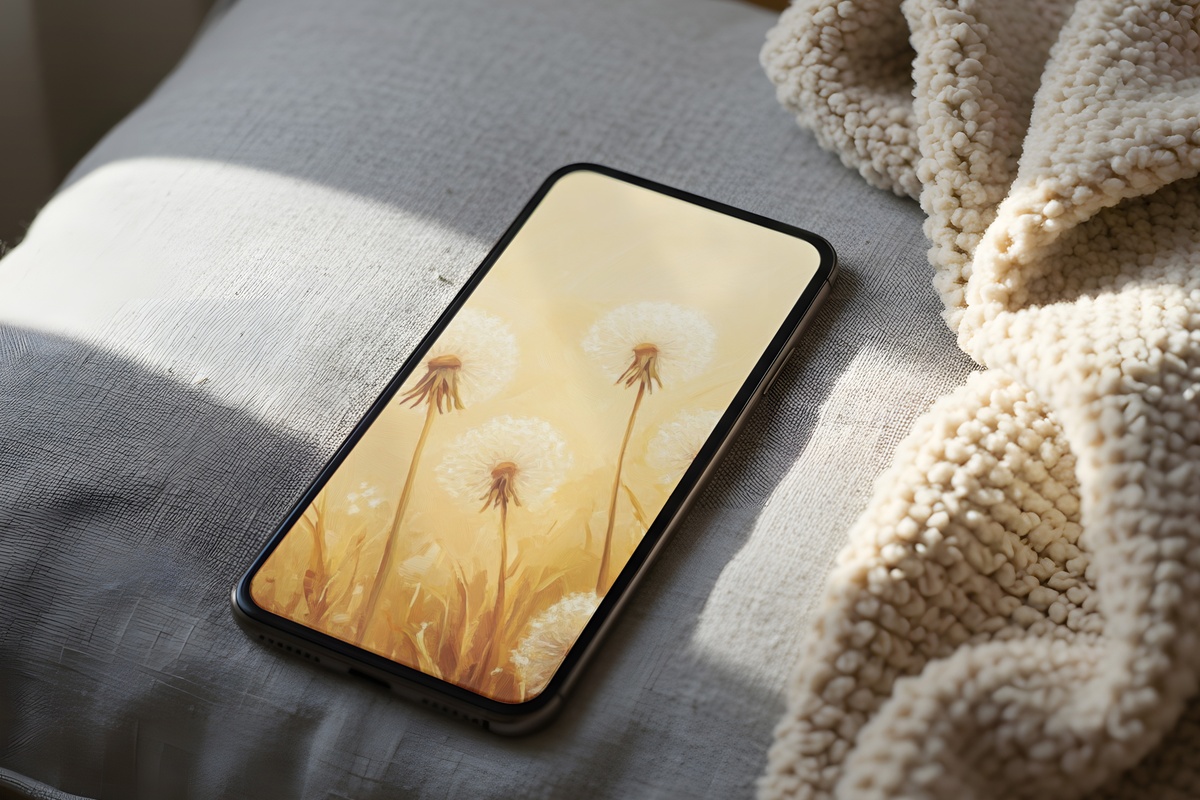 Dandelion Seed Magic iPhone Wallpaper - soft gold botanical lock screen