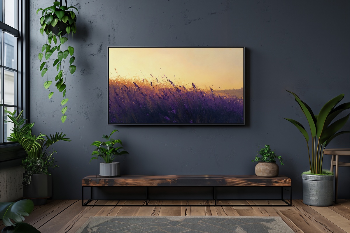 Golden Lavender Landscape Summer Frame TV Art showing lavender field at golden hour