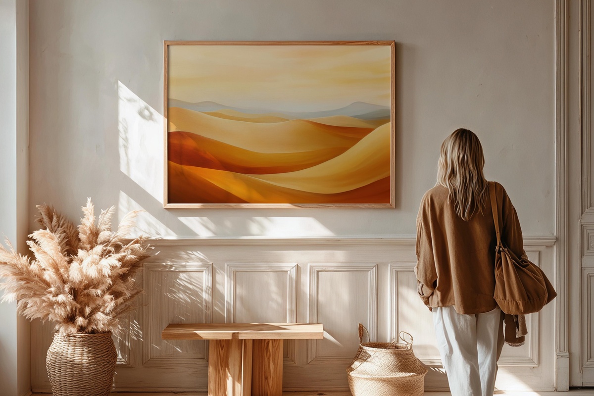 Desert Calm in Modern Brushstrokes Printable Wall Art — sandy warm-toned modern brushwork for framed wall display